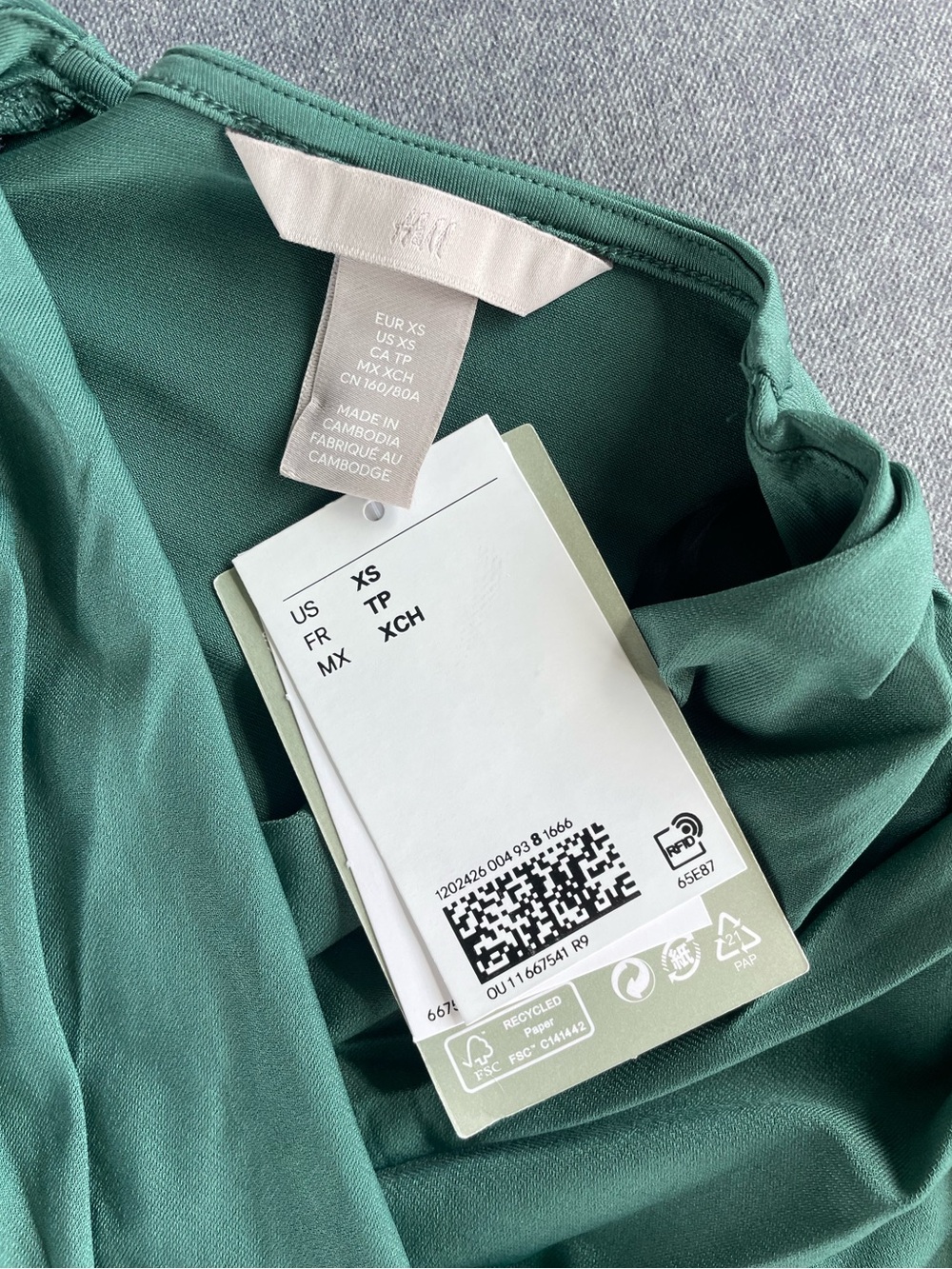 H&M Green Draped Bodycon Dress XS | Long Sleeve | Midi - Picture 7 of 11
